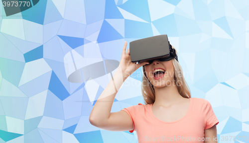 Image of woman in virtual reality headset or 3d glasses