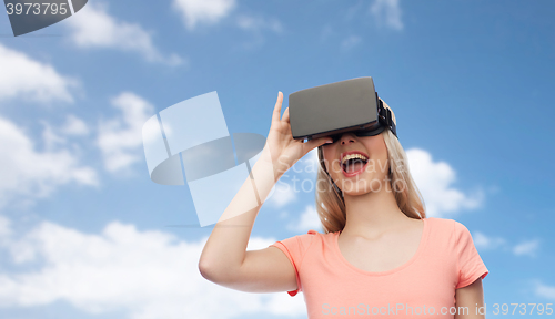 Image of woman in virtual reality headset or 3d glasses