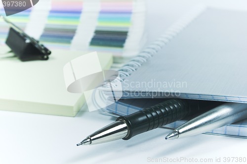 Image of Pens and blank notebook