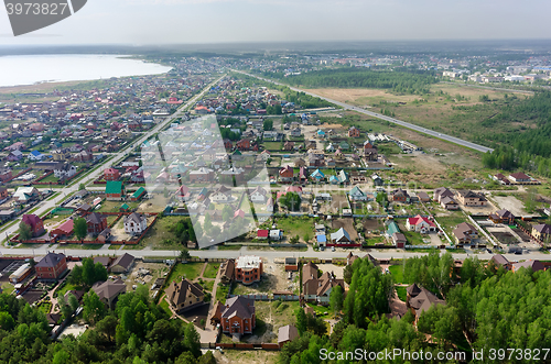 Image of Aerial view onto rural quarters. Borovskiy. Russia