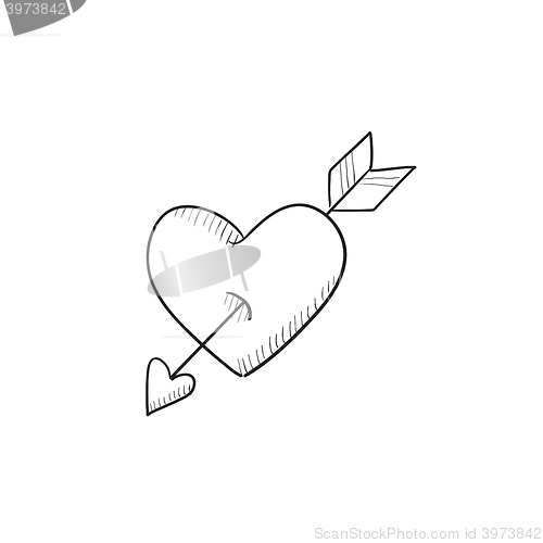 Image of Heart pierced with arrow sketch icon.