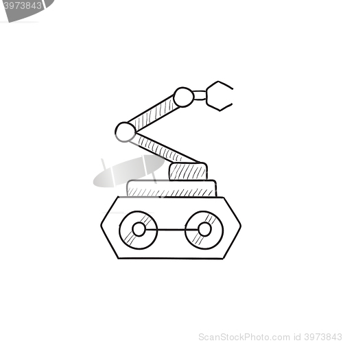 Image of Industrial mechanical robot arm sketch icon.