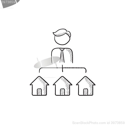 Image of Real estate agent with three houses sketch icon.