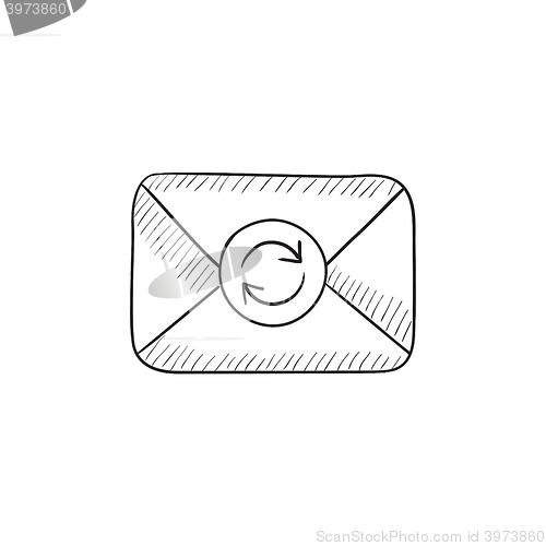 Image of Envelope mail with refresh sign sketch icon.