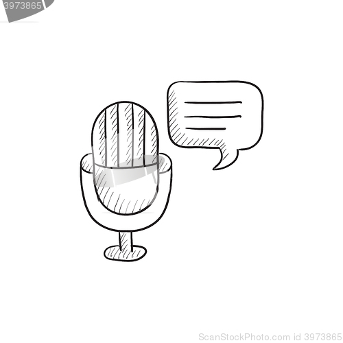 Image of Microphone with speech square sketch icon.