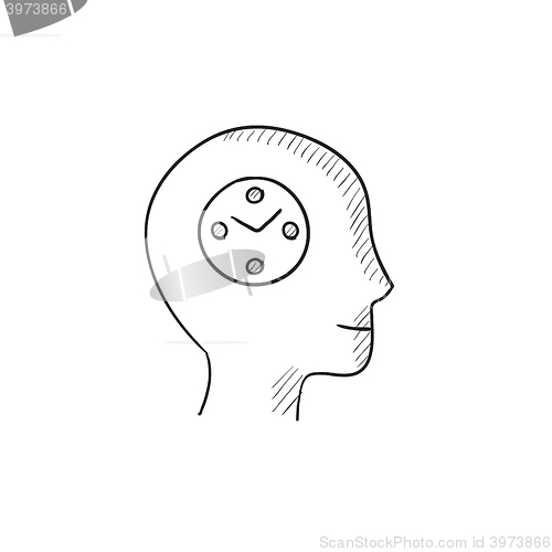 Image of Human head with clock sketch icon.