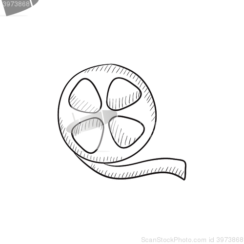 Image of Film reel sketch icon.