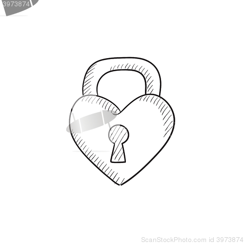 Image of Lock shaped heart sketch icon.