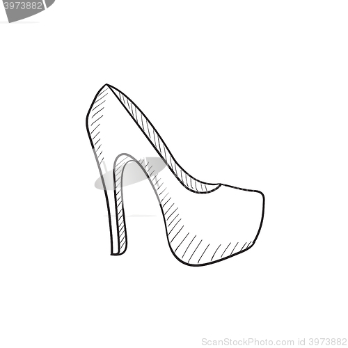 Image of High heel shoe sketch icon.