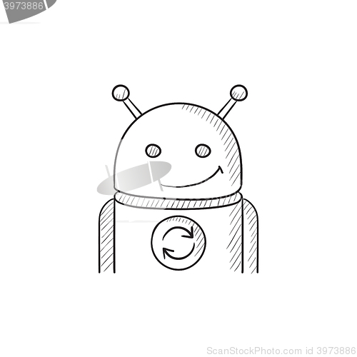 Image of Android with refresh sign sketch icon.