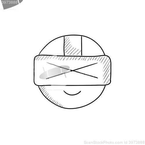 Image of Man wearing virtual reality headset sketch icon.