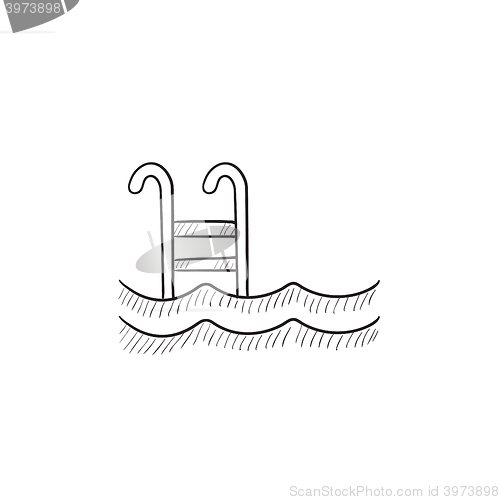 Image of Swimming pool with ladder sketch icon.