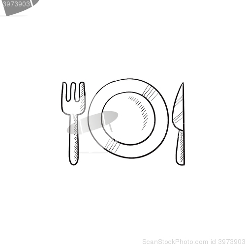 Image of Plate with cutlery sketch icon.