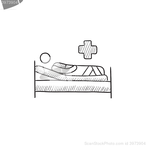 Image of Patient lying on bed sketch icon.