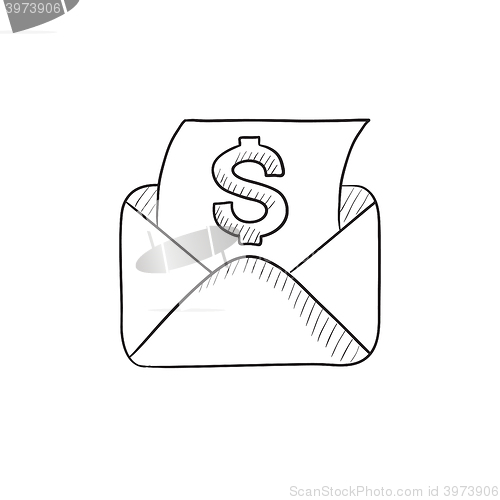 Image of Envelope mail with dollar sign sketch icon.