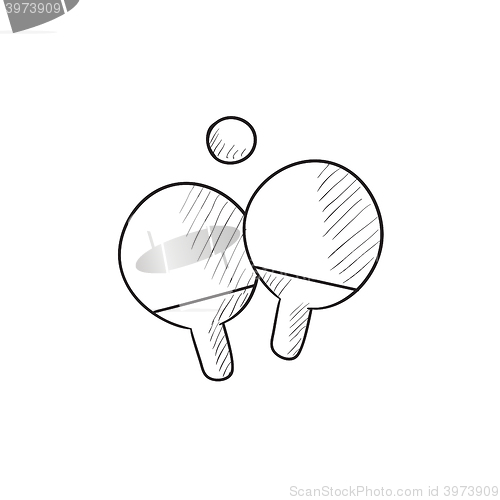 Image of Table tennis racket and ball sketch icon.