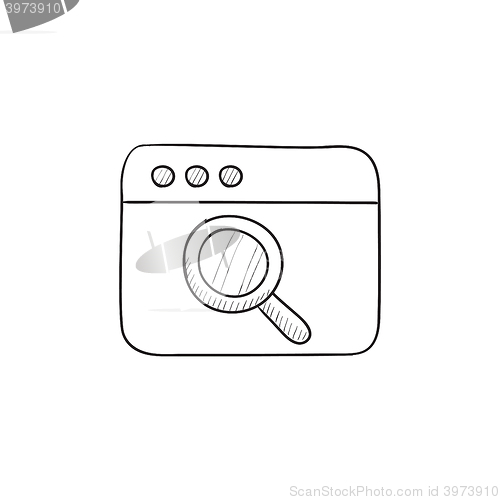 Image of Browser window with magnifying glass  sketch icon.