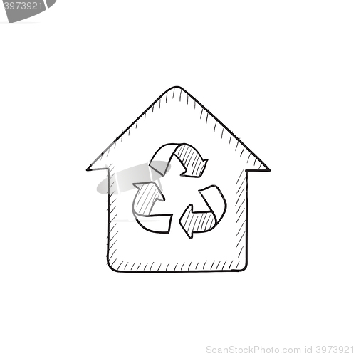 Image of House with recycling symbol sketch icon.