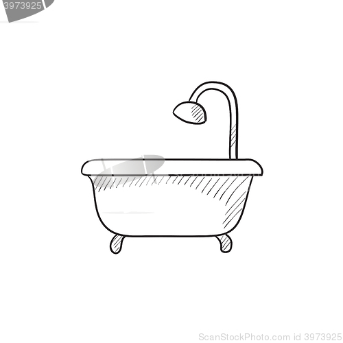 Image of Bathtub with shower sketch icon.