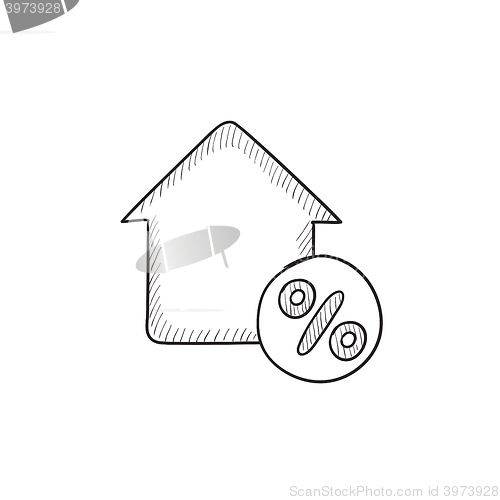 Image of House with discount tag sketch icon.
