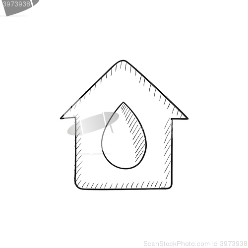 Image of House with water drop sketch icon.