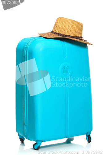 Image of The modern large suitcase on white background