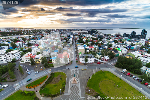 Image of Reykjavik shot from top of Hallgrimskirkja.