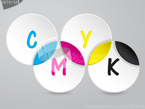 Image of Background with 3d circles and CMYK text