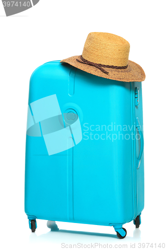 Image of The modern large suitcase on white background