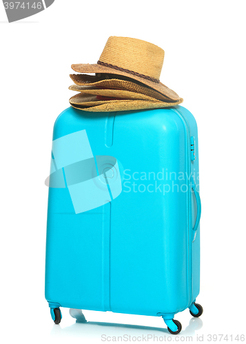 Image of The modern large suitcase on white background