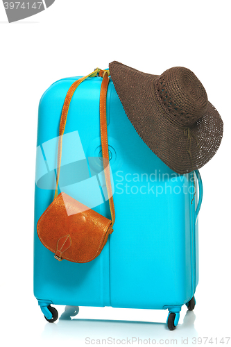 Image of The modern large suitcase on white background