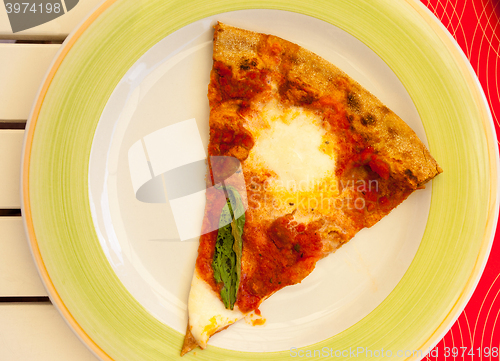 Image of margarita pizza slice on a plate