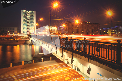 Image of Moscow, Russia, evening landscape with Kalinin bridge