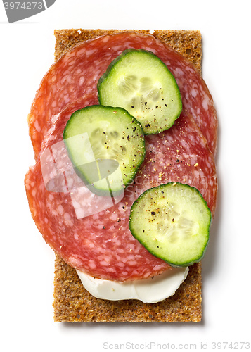 Image of crispbread with cream cheese and salami