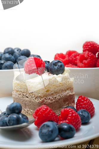 Image of fresh raspberry and blueberry cake