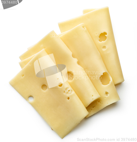 Image of cheese slices on white background