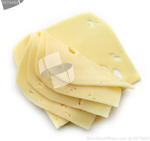 Image of cheese slices on white background