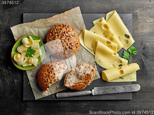 Image of still life with bread and cheese