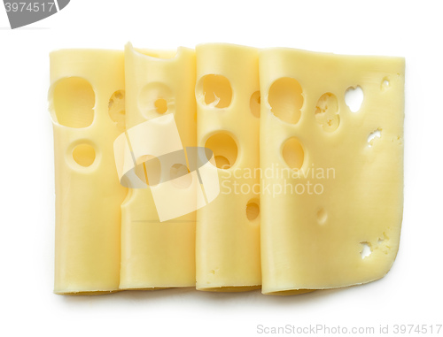 Image of cheese slices on white background