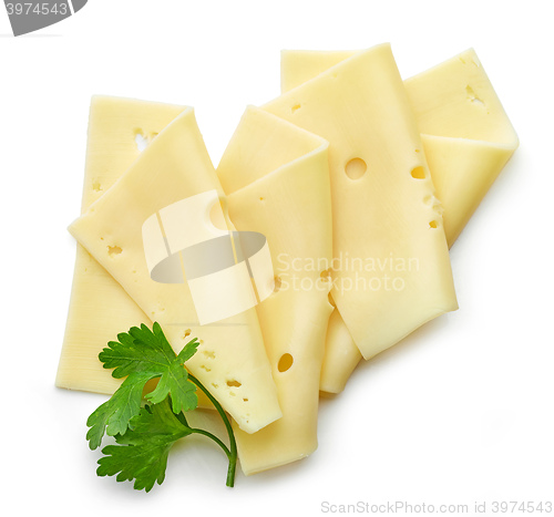 Image of cheese slices on white background