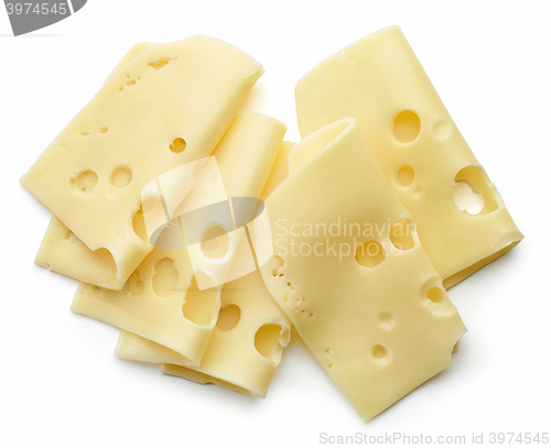 Image of cheese slices on white background