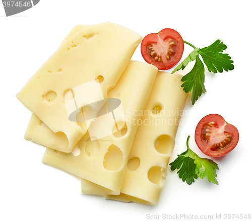 Image of cheese slices on white background