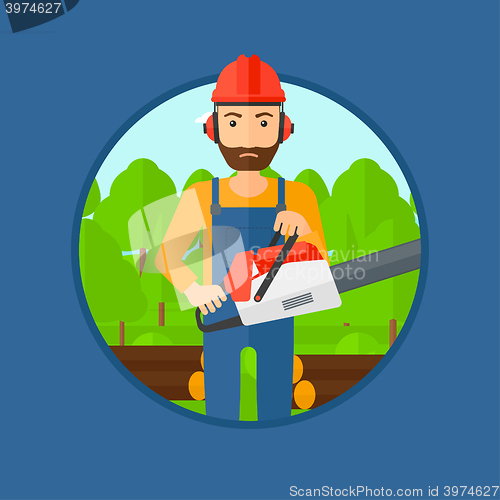 Image of Woodcutter with chainsaw.
