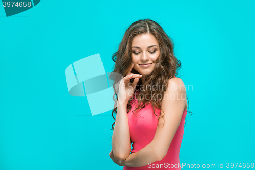 Image of The young woman\'s portrait with happy emotions