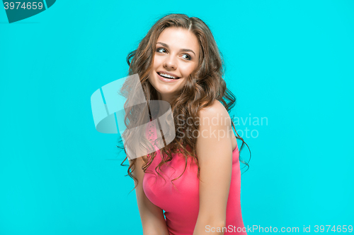 Image of The young woman\'s portrait with happy emotions