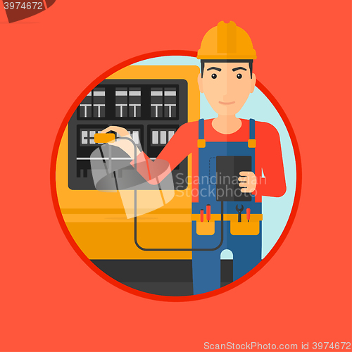 Image of Electrician with electrical equipment.