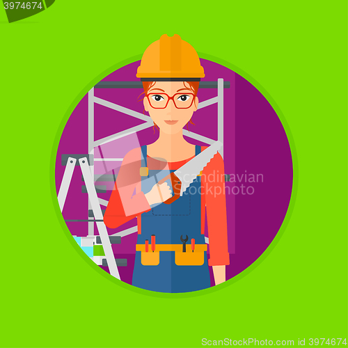 Image of Smiling worker with saw.