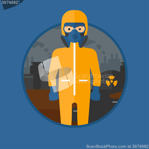 Image of Man in radiation protective suit.