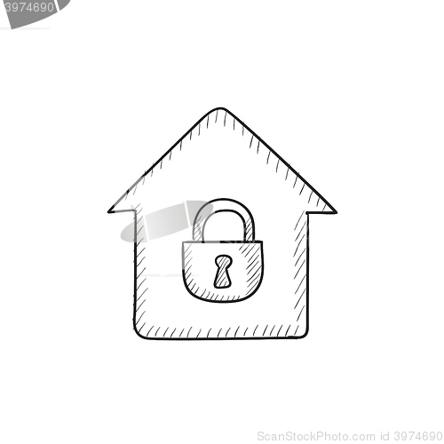 Image of House with closed lock sketch icon.