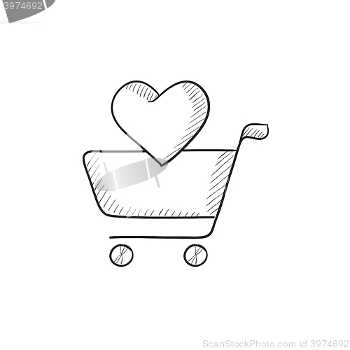 Image of Shopping cart with heart sketch icon.